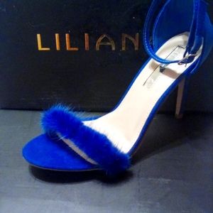Blue Suede Mink Toe Heels